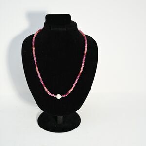 Pink Gemstone Beaded Necklace White Pearl Center 18in